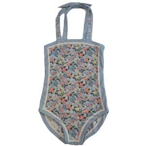 Women’s Reversible Floral One Piece Swimsuit Blue Tie Strap Swimwear